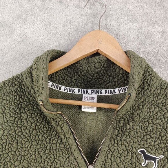VS PINK Women Fleece Jacket 1/4 Zip Long Sleeve Solid Green SIZE SMALL - Picture 5 of 16